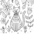 Butterfly sitting on cat nose funny coloring page Royalty Free Stock Photo