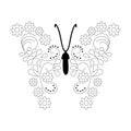 Butterfly stylized flowers lineart ornament