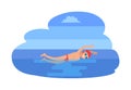 Butterfly Swimming Man in Sea Vector Illustration