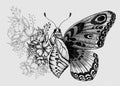 Butterfly tattoo design with flowers. Butterfly birth.