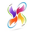 Butterfly teamwork colorful hands logo