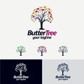 Butterfly Tree Logo Design Template Royalty Free Stock Photo