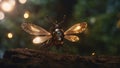 butterfly on a tree A steampunk flashing firefly - lightning bug. The firefly is a magical creature that is summoned