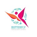 Butterfly vector logo template. Beauty salon - sign creative illustration. Human character. Abstract icon.