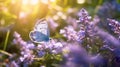 Butterfly on violet lavender flowers. Generative AI Royalty Free Stock Photo