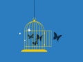 butterfly was released from the cage. The concept of freedom and emancipation. vector
