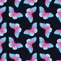 Butterfly, watercolor hand painted seamless pattern with abstract insects isolated on dark background Royalty Free Stock Photo