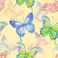 Butterfly. Watercolor seamless pattern.