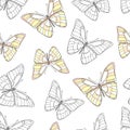 Butterfly on a white background. Vector set illustration. Insects art drawing. Seamless strawberry pattern for fabric design