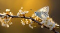 Butterfly on white spring flower in morning sunlight soft focus macro easter nature background Royalty Free Stock Photo
