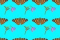 Butterfly and wildflower. Seamless pattern