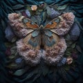 Butterfly wings made out of flowers and leaves, soft fur in the middle Royalty Free Stock Photo