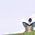 Butterfly woman frame vintage background