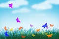 Butterfly world in the grass field Royalty Free Stock Photo