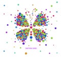 Butterly idea on the white background, butterfly created from the small colored parts, emotions icons multicolored