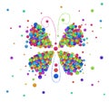 Butterly idea on the white background, butterfly created from the small colored parts, emotions icons multicolored