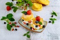 Buttermilk biscuit in plate with berries Royalty Free Stock Photo