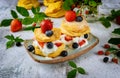 Buttermilk biscuit in plate with berries Royalty Free Stock Photo