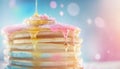 Buttermilk Pancakes With Syrup White Pink Blue Magical Fantasy Bokeh. Generative AI