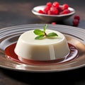 Buttermilk Panna Cotta with Berries and Vanilla Sabayon. Generative AI