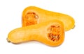 Butternut pumpkin halved. Two halves of butternut squash isolated on white background Royalty Free Stock Photo