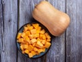 Butternut squash cubes, top view Royalty Free Stock Photo