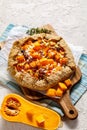 Butternut squash galette with onion and cheese
