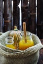 Butternut squash milk bottle, yellow healthy, nutritious drink for breakfast Royalty Free Stock Photo