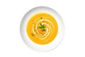 Butternut Squash Soup On White Plate On A White Background