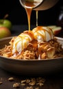 Butterscotch and Caramel Apple Slices: Slices of crisp apples drizzled with rich butterscotch and caramel sauce, adorned Royalty Free Stock Photo