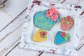 Buttery cookies, decorated with rolling fondant and royal icing Royalty Free Stock Photo