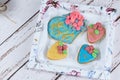 Buttery cookies, decorated with rolling fondant and royal icing. Written in Portuguese mother, I love you Royalty Free Stock Photo
