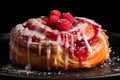 Buttery Raspberry danish bun. Generate Ai