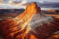 The Buttes of Capitol Reef National Park in United States of America, sandstone Butte in Utah desert valley at sunset, Capitol