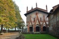 Buttigliera Alta, Piedmont, Italy -10-22-2022- The Gothic abbey of San Antonio di Ranverso at the entrance to the Susa valley
