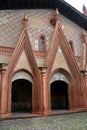 Buttigliera Alta, Piedmont, Italy -10-22-2022- The Gothic abbey of San Antonio di Ranverso at the entrance to the Susa valley