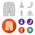 Buttocks, nose, arm, foot. Part of the body set collection icons in monochrome,flat style vector symbol stock