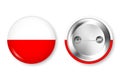 Button badge with Polish flag. Souvenir from Poland. Glossy pin badge with shiny metal clasp. Product mockup for