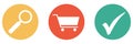 Button Banner: Supermarket or shop with magnify and check mark