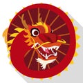 Button with Chinese dragon costume and sticks for dances, Vector Illustration