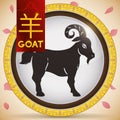 Button with Chinese Zodiac Goat and Fixed Element: Earth, Vector Illustration