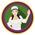 Button with Colombian woman wearing traditional paisa attire, Vector illustration