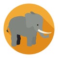 Button with cute elephant in flat style and long shadow, Vector illustration