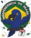Button with Cute Macaw Celebrating Brazil Independence Day, Vector Illustration