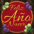 Button with Twelve Delicious Grapes for New Year in Spanish, Vector Illustration