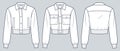 Button down Jacket fashion flat technical drawing template. Bomber Jacket technical fashion illustration, pockets, rib