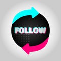 A button drawn in the colors of a popular social network. Follow button. Vector illustration