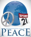 Peace Symbol, Calendar and Globe for International Day of Peace, Vector Illustration