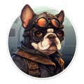 Chibi Boston Terrier Pilot Sticker Image With Dieselpunk Twist
