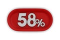 Button with fifty eight percent on white background. Isolated 3D illustration